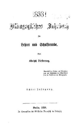 8: Pädagogisches Jahrbuch für Lehrer und Schulfreunde - 8.1858