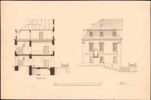Schloss Klein-Skal bei Turnau Umbau: Aufriss Seitenansicht 1:75; Querschnitt 1:75