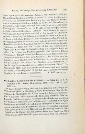 407-409 [Rezension] Browe, Peter, Die häufige Kommunion im Mittelalter