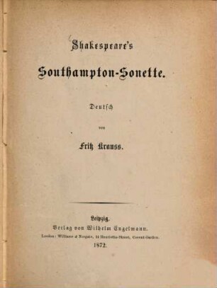 Southampton-Sonette : Deutsch von Fritz Krauß