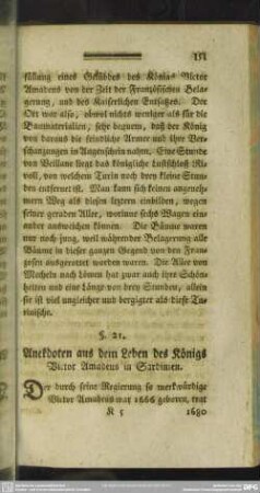 §. 21. Anekdoten aus dem Leben des Königs Victor Amadeus in Sardinien