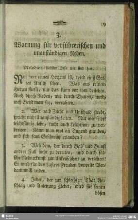 3. Warnung für verführerischen und unanständigen Reden