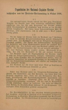 Organisation des National-Sozialen Vereins ...