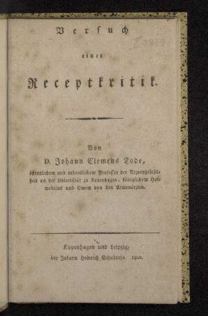 Versuch einer Receptkritik