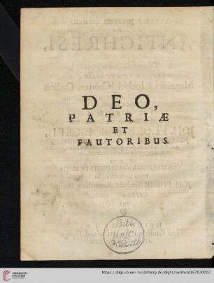 Deo, Patriæ et Fautoribus
