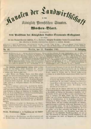 No. 46. Berlin, den 13. November 1861. I. Jahrgang.