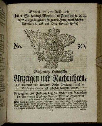 No. 30. Montags, den 27ten Julii, 1761.