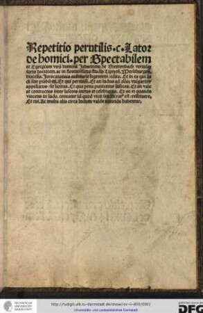 Repetitio capituli "Lator praesentium De homicidio"