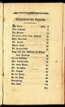 Verzeichniß der Gedichte.