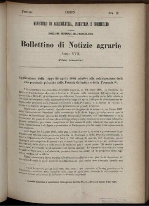 Applicazione della legge 26 aprile 1886 relativa alla colonizzazione delle due provincie polacche della Prussia Orientale e della Posnania.