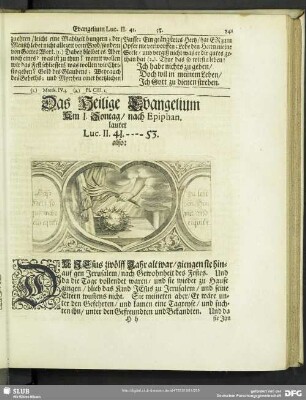 Das Heilige Evangelium Am I. Sontag, nach Epiphan. lautet Luc. II. 41.-53.