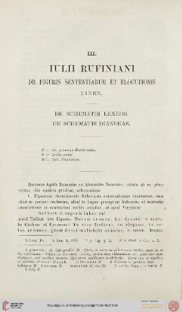 III. Iulii Rufiniani de figuris sententiarum et elocutionis