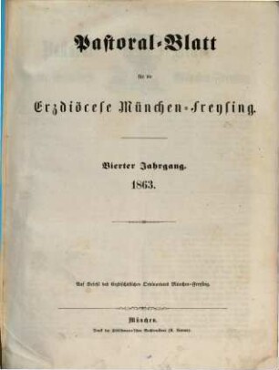 Pastoral-Blatt für die Erzdiöcese München-Freising. 4. 1863