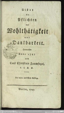 Uiber die Pflichten der Wohlthätigkeit und Dankbarkeit