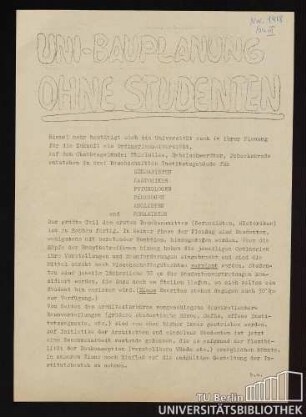 Uni-Bauplanung ohne Studenten