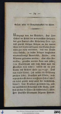 Gründe wider die Franzosenkrankheit der Thiere.