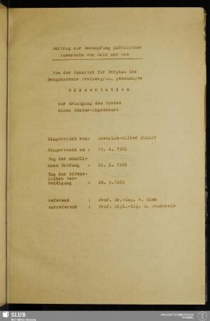 Beitrag zur Bekämpfung plötzlicher Ausbrüche von Salz und Gas