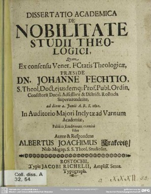 Dissertatio academica de nobilitate studii theologici