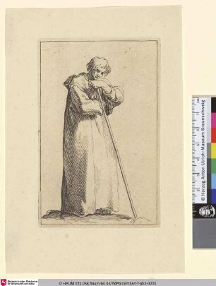[A draped young Peasant; Junger Mann in langem Gewand, auf einen Stab gestützt]