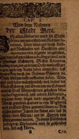 Reußische Gerauische Stadt- und Land-Chronica : Darinnen enthalten: Viel Denckwürdige Sachen, betreffend nicht allein die Stadt Gera, sondern auch das gantze Voigt- und Reussen-Land, [1]