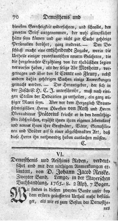 VI. Demosthenis und Aeschinis Reden.
