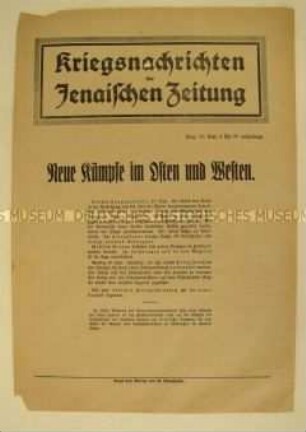 Nachrichtenblatt der "Jenaischen Zeitung" über Kämpfe an veschiedenen Fronten