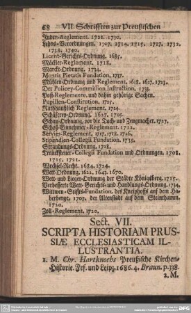 Sect. VII. Scripta Historiam Prussiae Ecclesiasticam Illustrantia