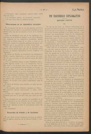 Un recuerdo diplomático : Quirno Costa