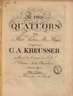 Trois quatuors pour flûte, violon, alt & basse : oeuvre 8, 2