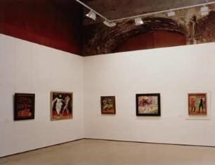 Russisches Ballett : Raumaufnahme mit Gemälden von Erich Heckel, Max Pechstein (Russisches Ballett, 1909) und Ernst Ludwig Kirchner in der Abteilung "Tanz, Varieté, Zirkus". Ausstellung: Dresden. Residenzschloss, Galerie Neue Meister; Die Brücke in Dresden 1905-1911, 20.10.2001-06.01.2002