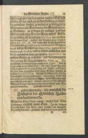IV. zu betrachten haben: wie inniglich die Süssigkeit der Göttlichen Rechte empfunden werde.