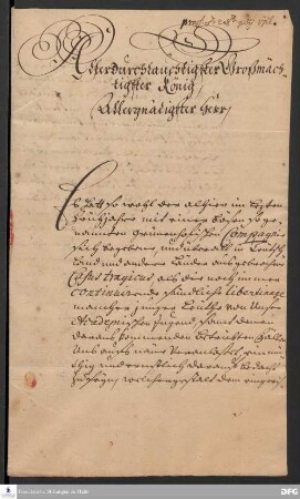 Brief von August Hermann Francke, Christian Thomasius, Paul Anton und Justus Henning Böhmer an Friedrich Wilhelm I., König in Preußen.