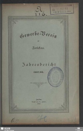 1887/88(1889): Jahresbericht des Gewerbevereins zu Zwickau