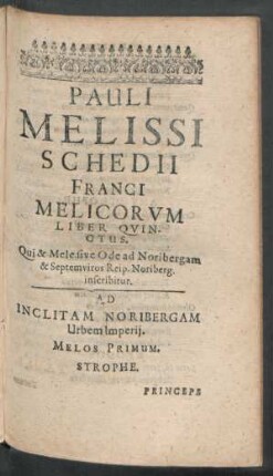 Pauli Melissi Schedii Franci Melicorum Liber Quintus.