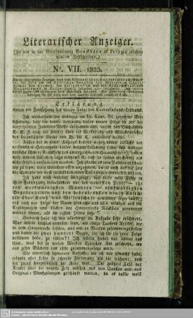 Literarischer Anzeiger No. VII. 1823