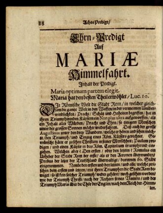 Ehrn-Predigt Auf Mariae Himmelfahrt.