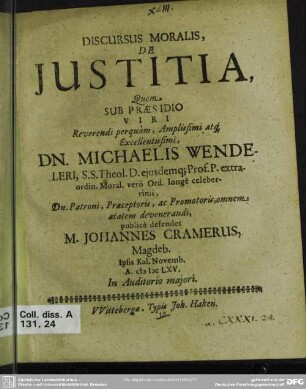 Discursus moralis, de justitia