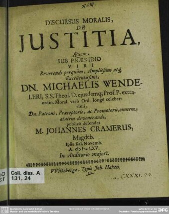Discursus moralis, de justitia