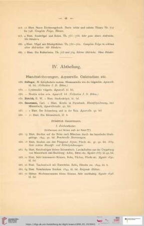 IV. Abteilung Handzeichnungen, Aquarelle, Oelstudien etc (Nr. 422 - 529)