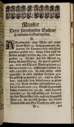 Register Derer fürnehmsten Sachen/ so darinnen tractiret werden.