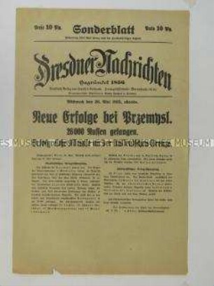 Nachrichtenblatt der Tageszeitung "Dresdner Nachrichten" u.a. über die Kämpfe um Przemysl