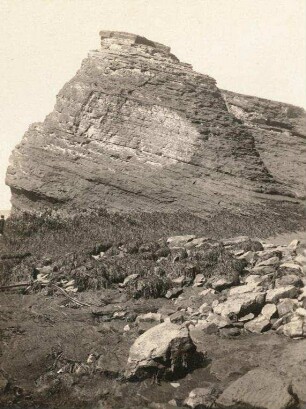 Helgoland. Sockel des eingestürzten Snepgats mit Tangwiese