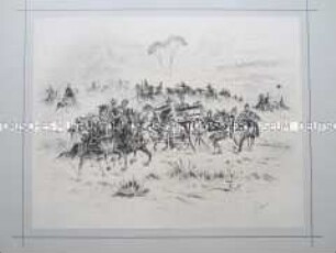 Uniformdarstellung, Feldartillerie mit Geschützen geht in Stellung, Königreich Preußen, 1860.