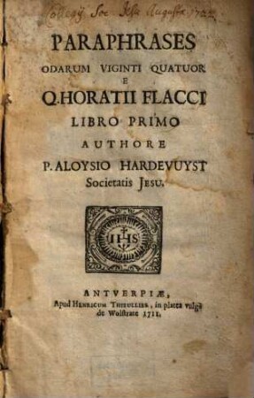 Paraphrases odarum viginti quatuor e Q. Horatii Flacci libro primo