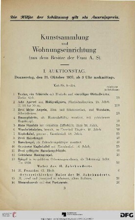 I. Auktionstag: Donnerstag, den 21. Oktober 1937, ab 3 Uhr nachmittags (Nr. 1-275)