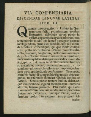 Via Compendiaria Discendae Linguae Latinae Spec. III