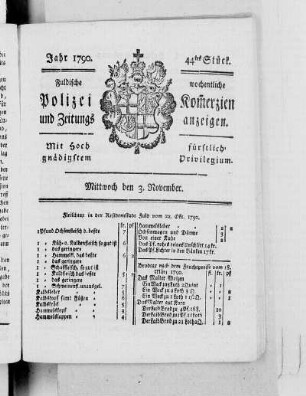 44tes Stück., Ausgbae vom 3. November 1790