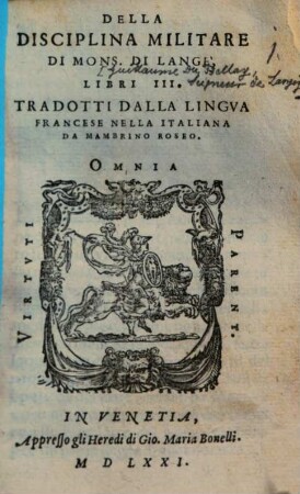 Della Disciplina Militare de Mons. Di Langè libri tres