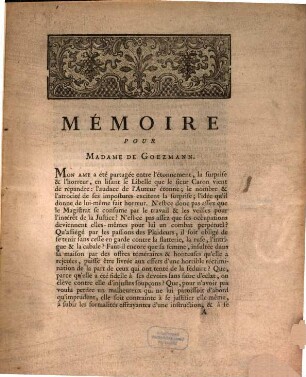 Mémoire pour Madame de Goezmann
