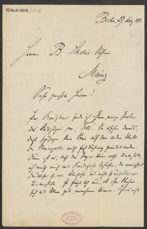 Brief an B. Schott's Söhne : 29.03.1893